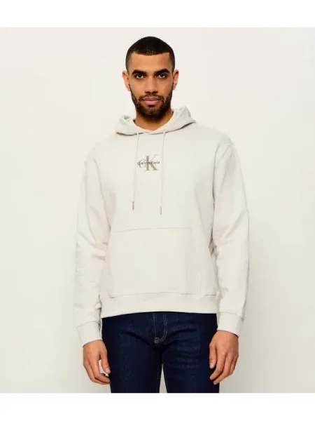 Calvin Klein Jeans Pulóver LS EU MICRO MONOLOGO HO Casual Fit bézs