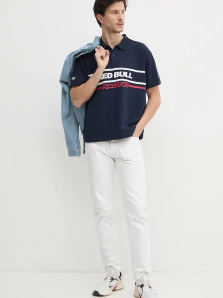 Поло Red Bull Racing x Pepe Jeans MOTO PANEL POLO синій з принтом червоне