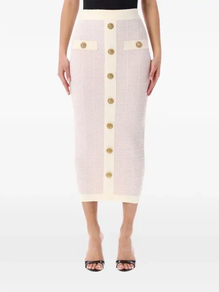Fustă midi Balmain până la genunchi roz