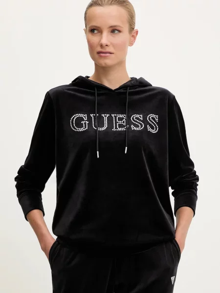 Pulover Guess COUTURE s kapuco črna