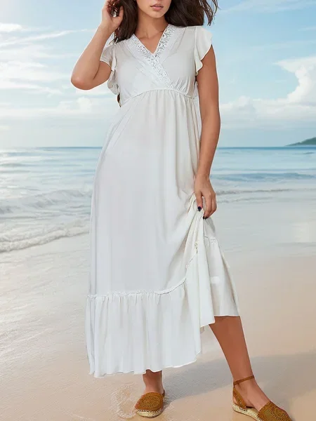 Rochie maxi Resti din dantelă lungă de costum alb