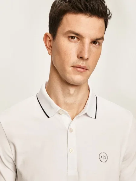 Armani Exchange Тениска с яка бяло