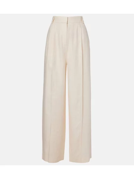 Pantaloni Loro Piana de lână cu picior lat alb