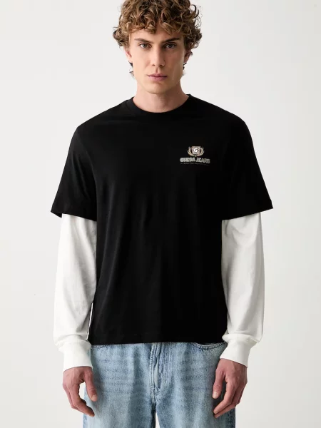 Tricou cu mânecă lungă Guess Jeans negru