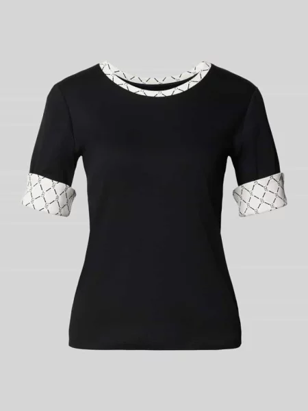 T-shirt w prążkowaniu z okrągłym dekoltem Marc Cain czarna