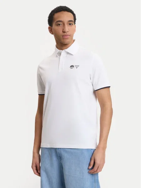 Guess Tricou polo alb