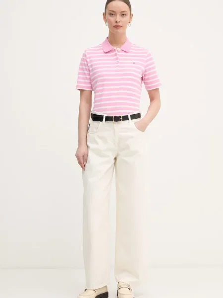 Tommy Hilfiger polo majica z bombažem roza