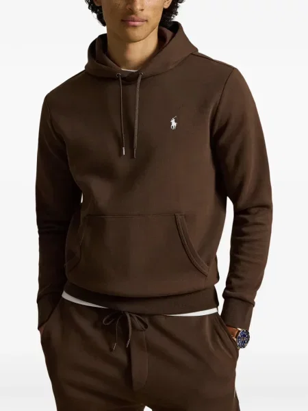 Плетен суичър с качулка Polo Ralph Lauren с връзки кафяво