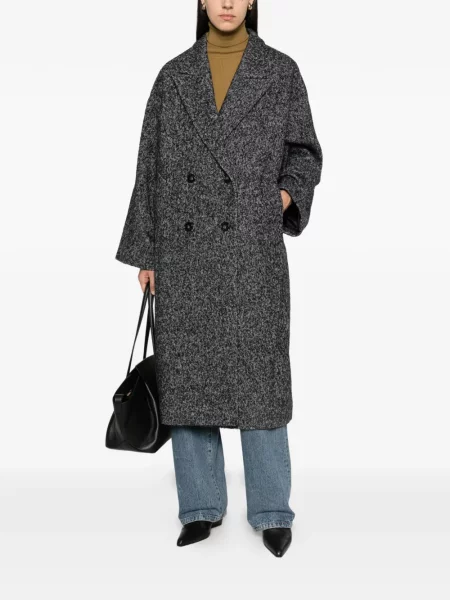 Palton Liberadd cu model herringbone cu două rânduri de nasturi negru