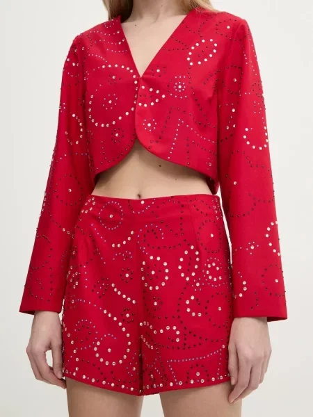 Never Fully Dressed pantaloni scurti Gem femei rosu cu imprimeu high waist