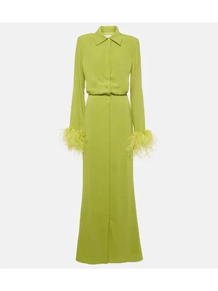 Satynowa sukienka koszulowa Roland Mouret garniturowa zielona
