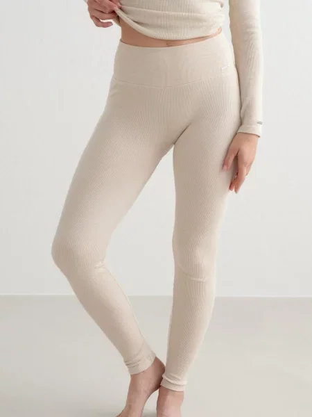 Legginsy prążkowane wełniane z wysokim stanem beżowe białe
