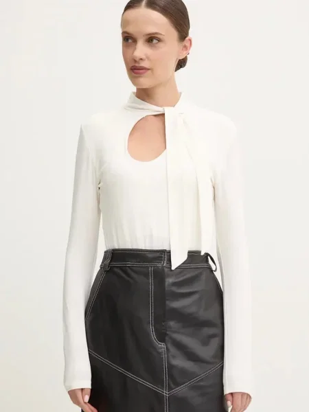 Боди Answear Lab дамско с изчистен дизайн бежово