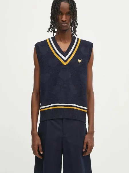 Human Made vestă de in Heart Knit Vest bleumarin