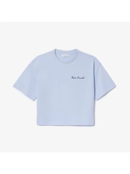 Lacoste T-Shirt Z Okrągłym Dekoltem Relaxed Fit niebieski