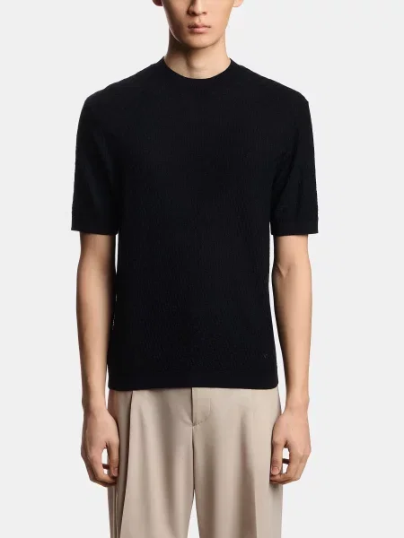 Шерстяная футболка Emporio Armani синяя