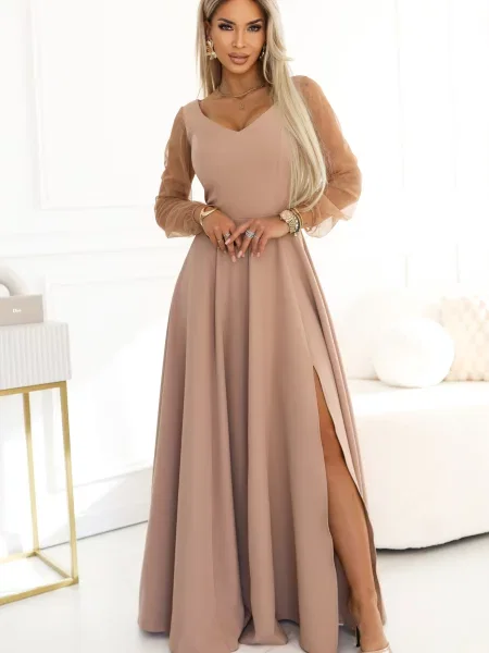 Sukienka maxi Numoco beżowa