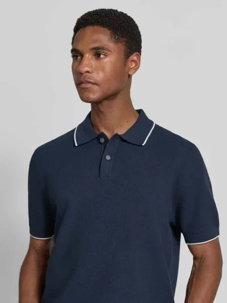 Koszulka polo o kroju regular fit z kontrastową lamówką Christian Berg Men granatowa