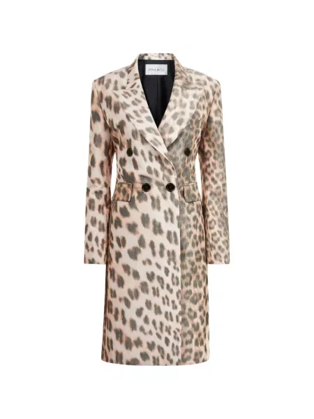 Palton Nina Ricci cu imagine cu model leopard cu două rânduri de nasturi