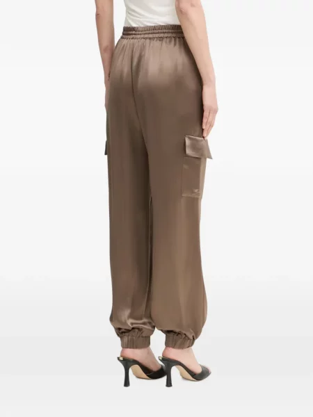 Pantaloni Guess din satin alergare maro