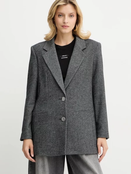 Сако с вълна Armani Exchange с едно копче с десен сиво