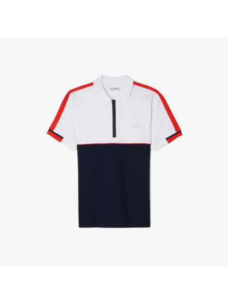 Lacoste Koszulka Polo Z Blokadą Koloru Regular Fit Granatowa biały