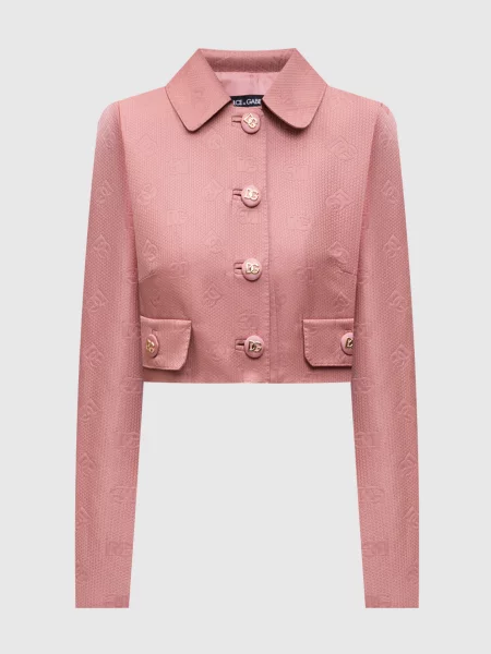 Укорочений жакет з шовком у візерунок логотипа Dolce&gabbana рожевий
