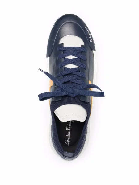 Sneakerși Ferragamo cu șireturi cu imagine din dantelă albastru