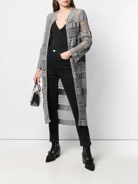 Pletený dlouhá lovná šňůra kardigan Christian Dior Pre-owned šedý