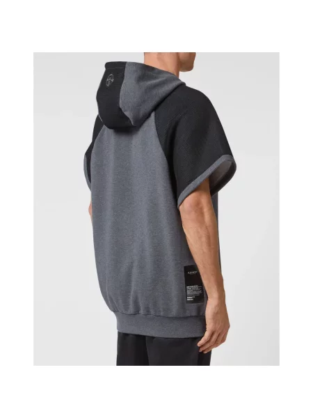 Bluza z kapturem Plein Sport bez rękawów w tygrysie prążki szara