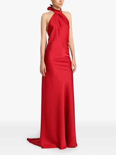 Rochie maxi Miau By Clara Rotescu cu gât halter roșu