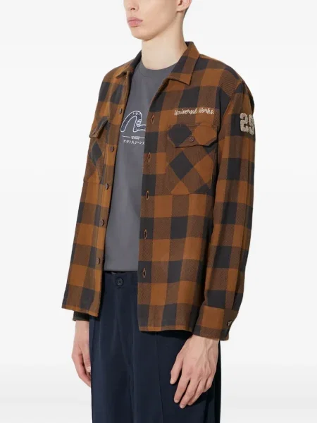 Kostkovaná košile Universal Works hnědá