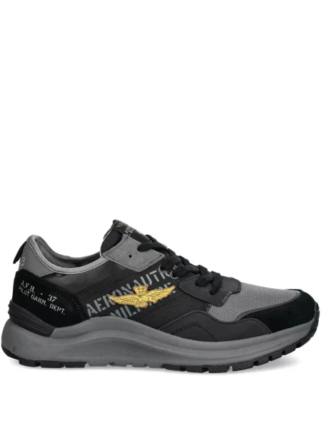 Sneakerși Aeronautica Militare cu șireturi din dantelă negru