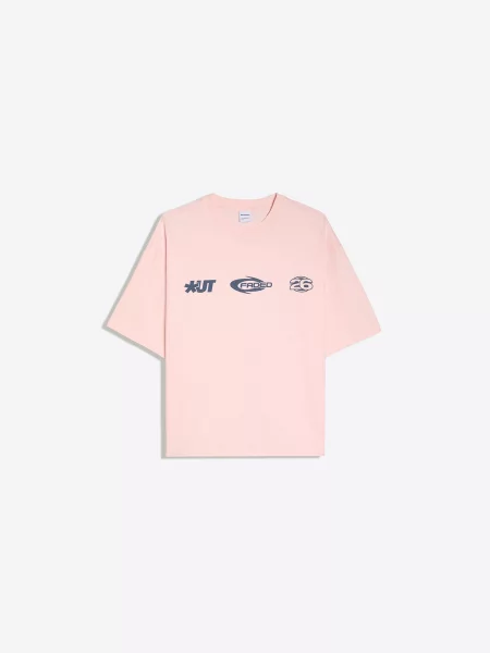 Bershka Tricou închis / portocaliu închis / roz / roz pal albastru