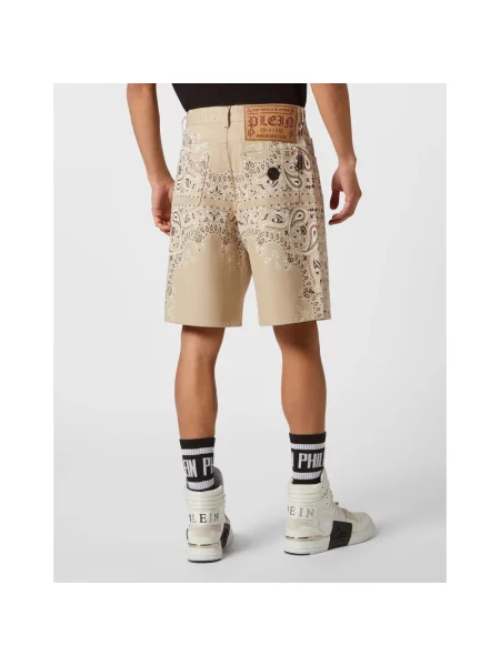 Szorty jeansowe Philipp Plein z wzorem paisley beżowe