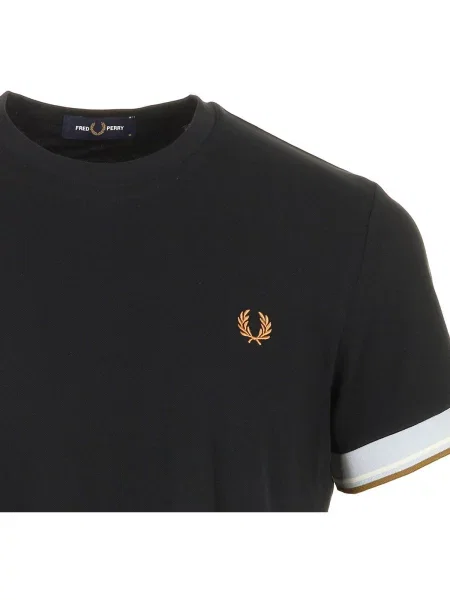 Tričko FRED PERRY Twin Tipped Cuff T-shirt Black XL černé