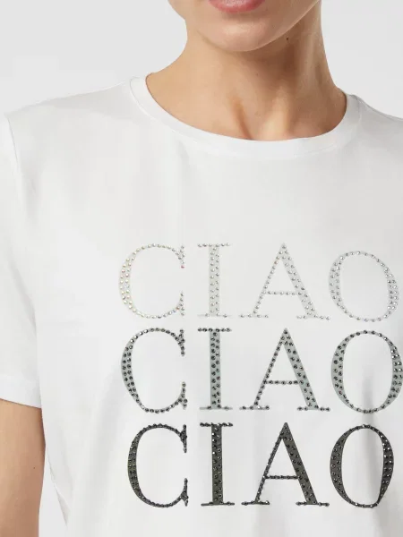 T-shirt z dżerseju z kryształkami biała