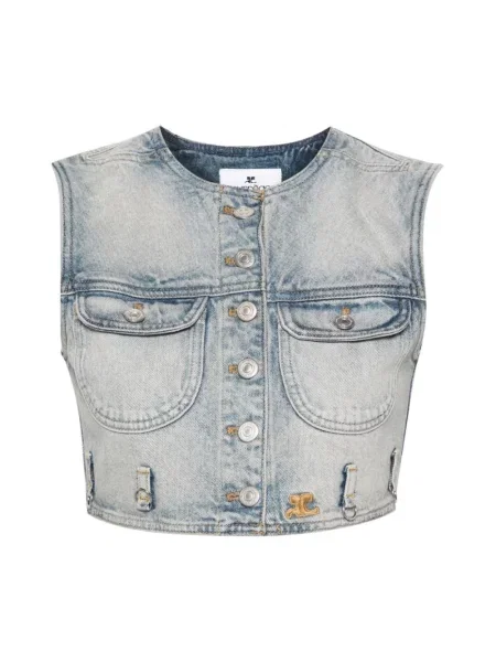 Krótka kamizelka jeansowa Courreges bez rękawów niebieska