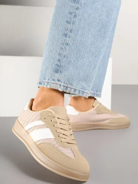 Ciemnobeżowe Klasyczne Sneakersy Tenisówki na Półprzezroczystej Podeszwie Niniel beżowe