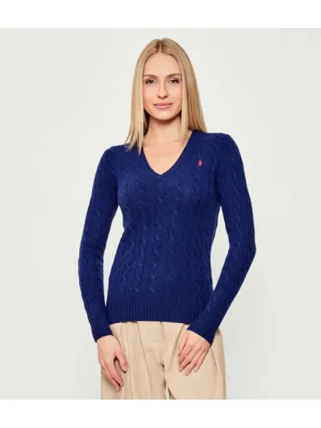 POLO RALPH LAUREN Gyapjú kötött pulóver KIMBERLY kasmír hozzáadásával kék