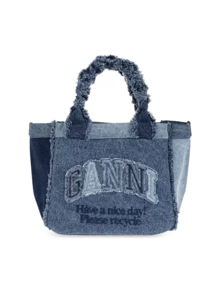 Shopperka Ganni z logo niebieska