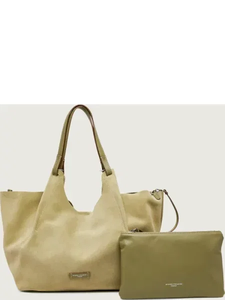 GIANNI CHIARINI Geantă shopper + borsetă DUA | piele întoarsă verde