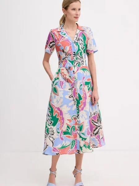 Marella sukienka letnia lniana PACCHE niebieska