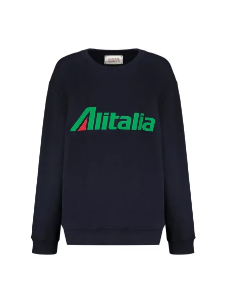 Bluza Alberta Ferretti z okrągłym dekoltem żakardowa niebieska