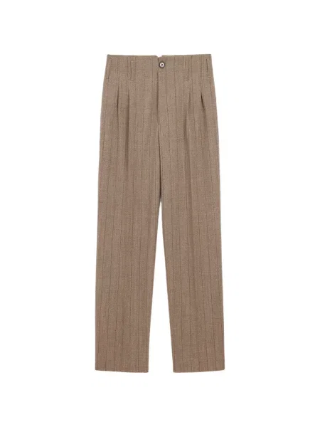 Pantaloni Ami Paris de lână cu dungi maro