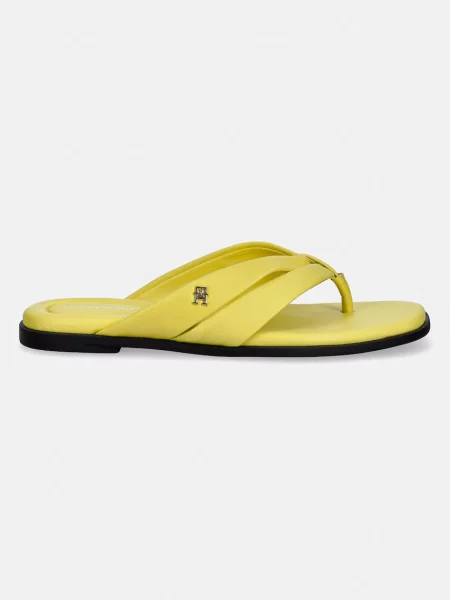 Tommy Hilfiger șlapi pentru femei din piele ELEVATED TOE POST LTH SANDAL verde