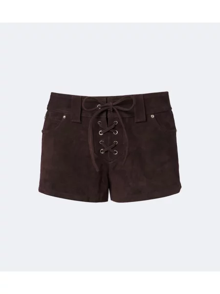 Pantaloni scurți Staud din piele de căprioară maro