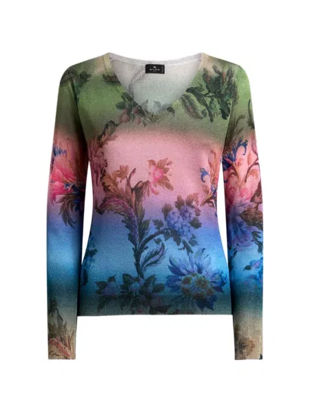 Pulover Etro cu model floral cu decolteu în V roz