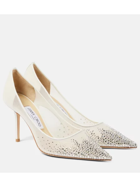 Pantofi cu toc Jimmy Choo plasă de cristal alb
