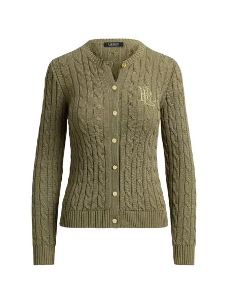 Cardigan Lauren Ralph Lauren cu broderie tricotate verde